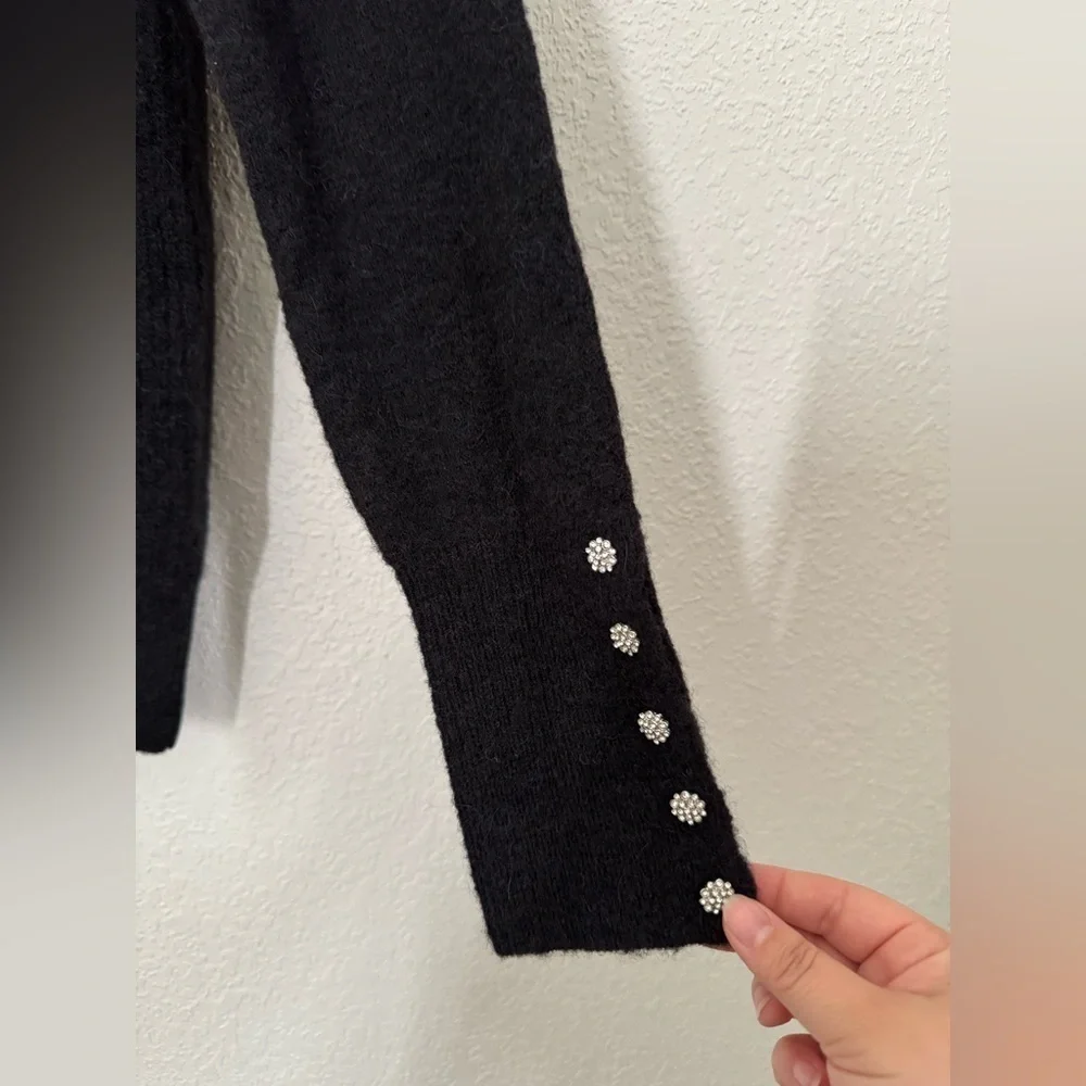 BODEN Jewel Button Fluffy Wool Alpaca Blend Sweater in Black Size Small NEW